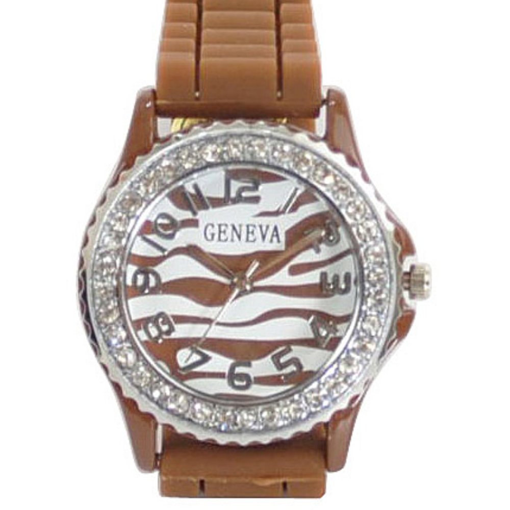 Geneva Chocolate Watch w/Zebra Print Face Dial